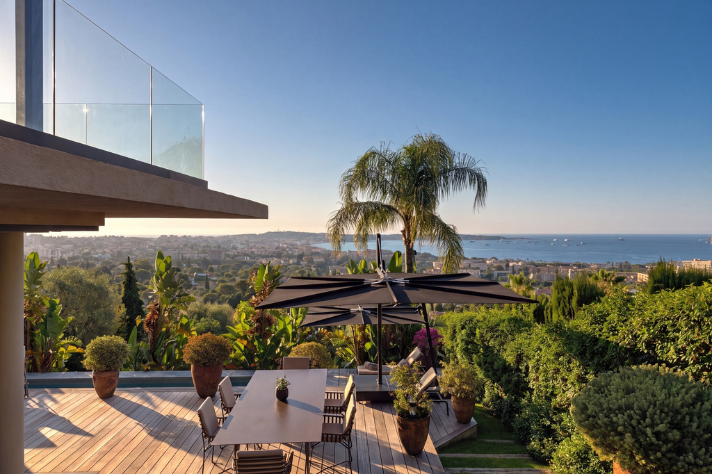 Vallauris contemporary architect villa for sale with five suites, mirror infini…